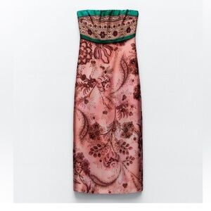 Zara Pink and Green Strapless Dress